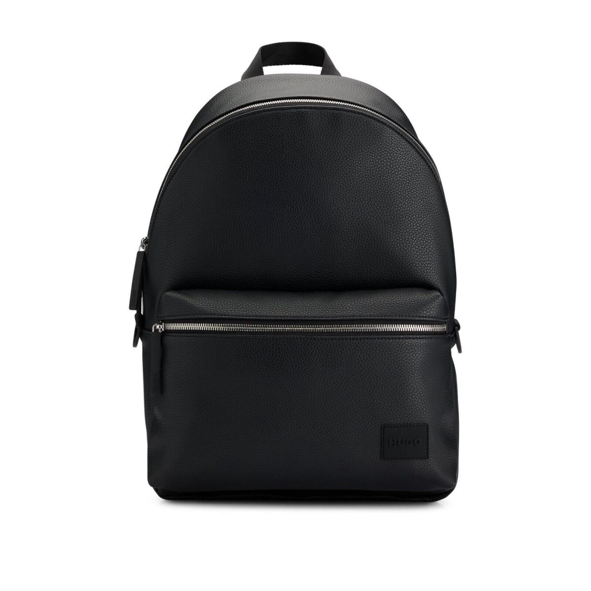 Hugo Boss Logo-patch Backpack in Grained Leather Black OS B4HP