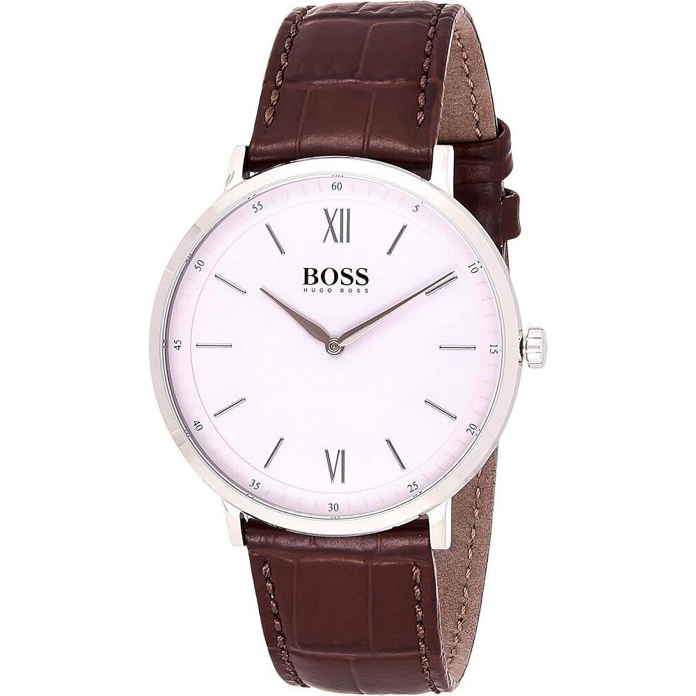 Hugo Boss Men`s 1513646 Quartz White Dial Brown Leather Strap Slim Watch