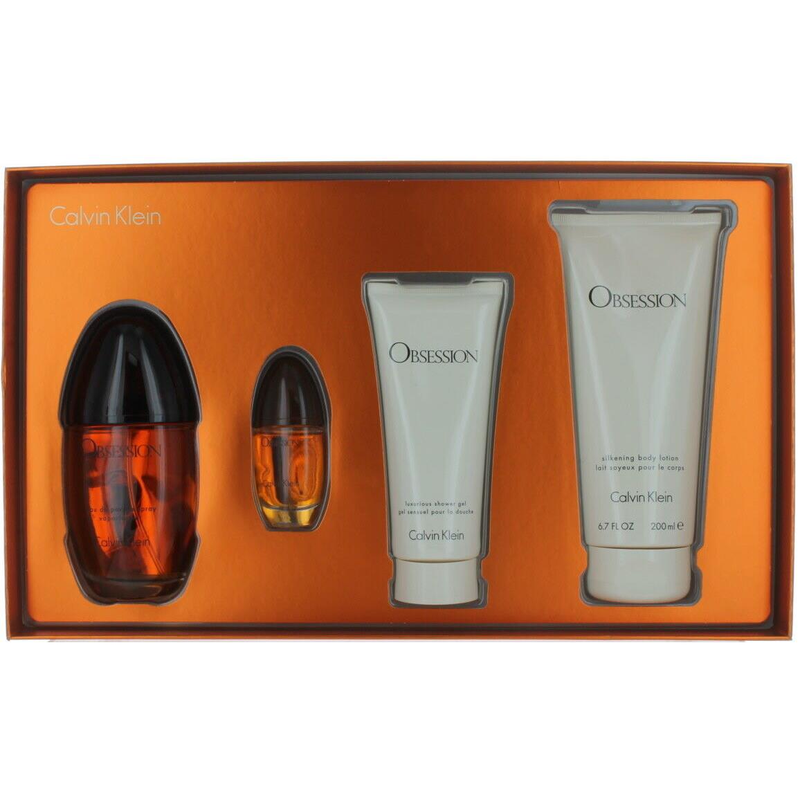 Obsession by C.klein For Women Set - Edp 3.4oz + Mini 0.5oz + SG 3.3oz +bl 6.7oz