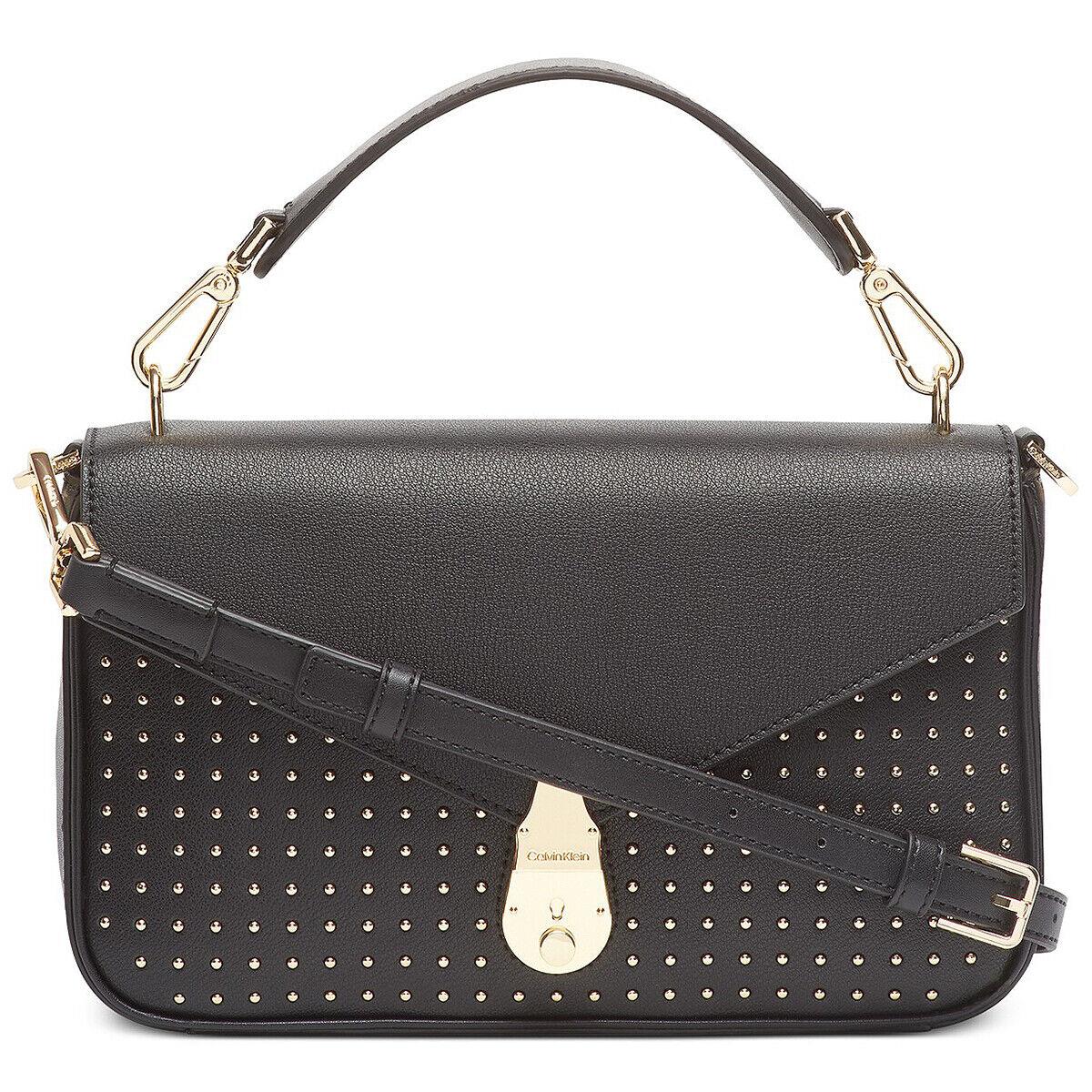 Calvin Klein Locked Studded Crossbody Bag Black Leather