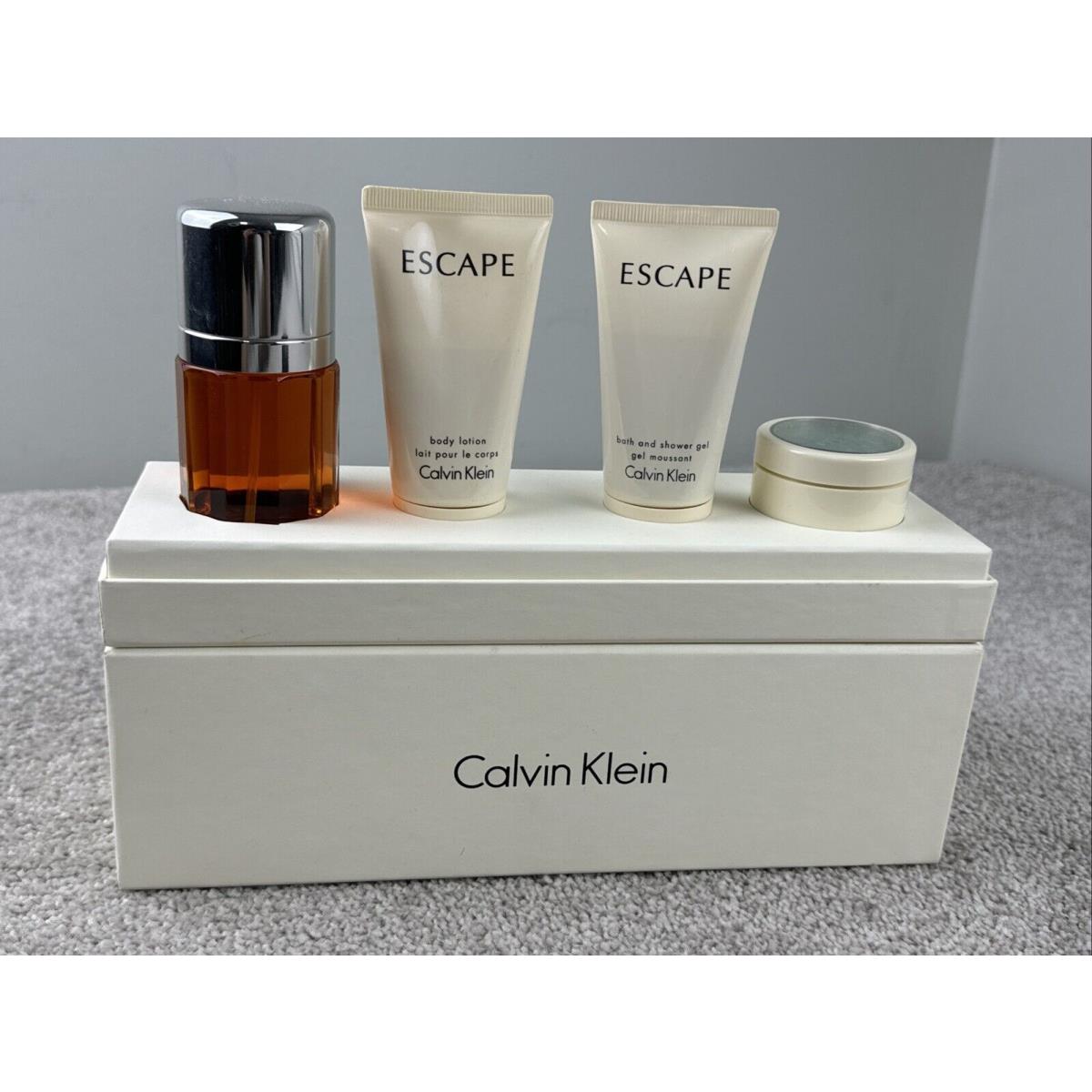 Calvin Klein Escape Cologne Men Gift Set 1.7 Oz Spray Lotion Gel Bath Granules