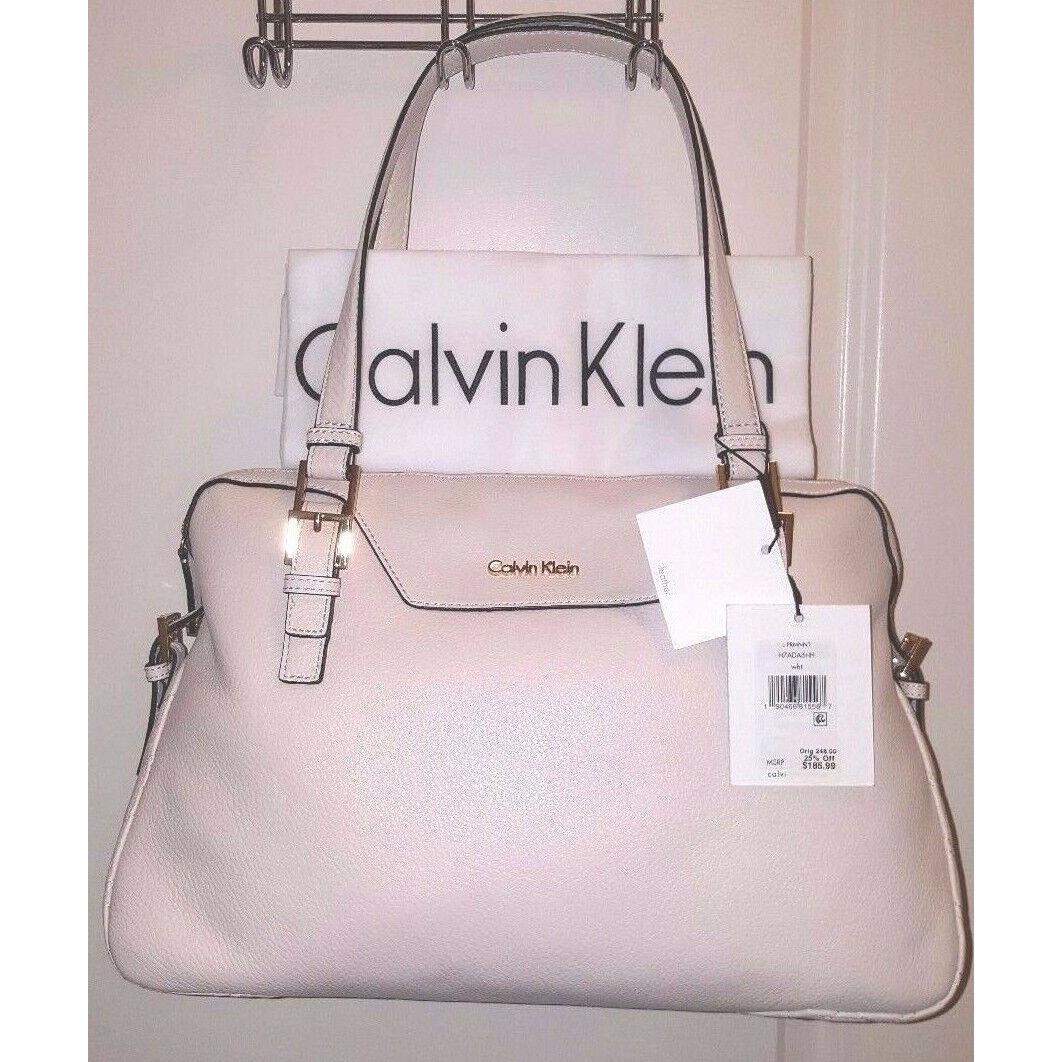 Calvin Klein L-prmnnt H7ADA6HH White Leather Caryall LG Satchel wt Dust Bag