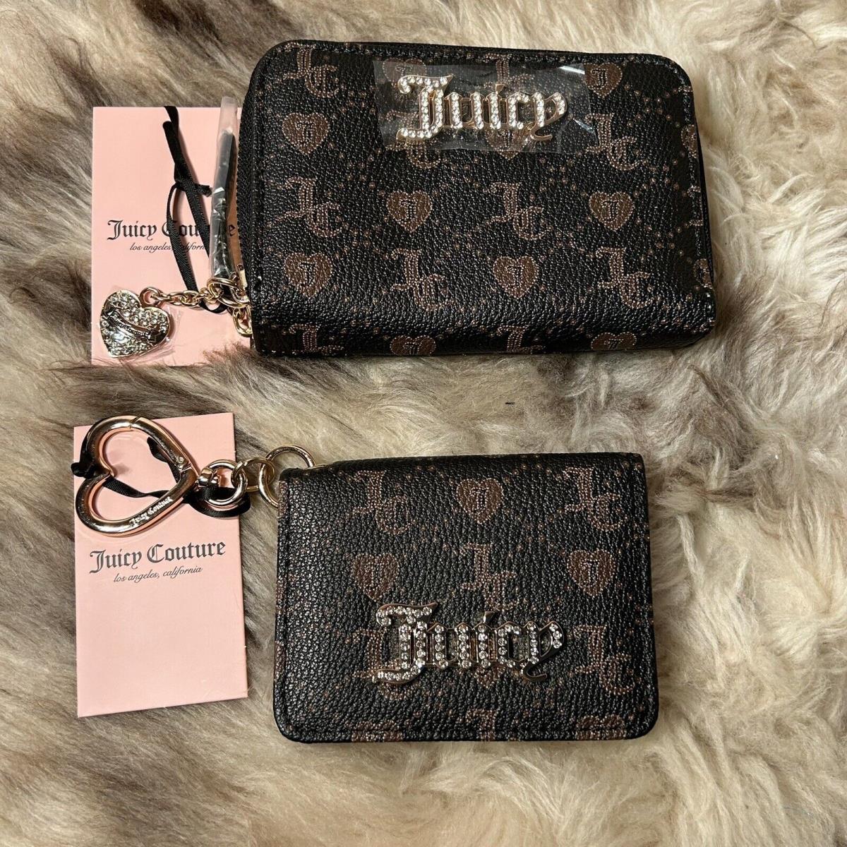 Juicy Couture Forever Double Zip Wallet Card Case Key Fob Set - Liquorice