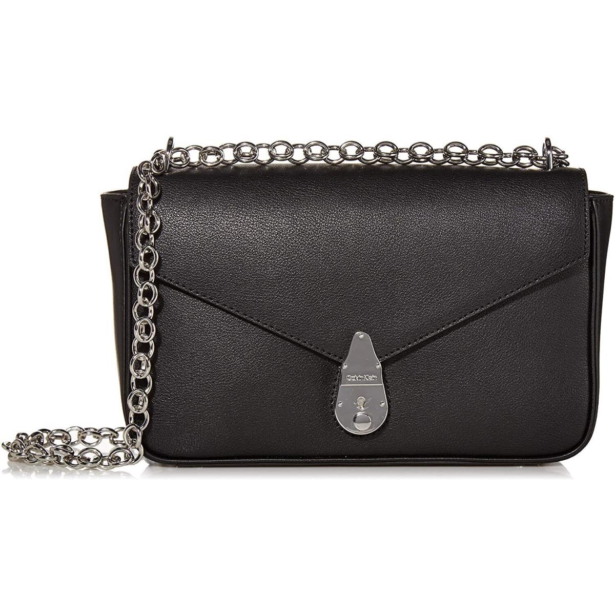 Calvin Klein Lock Leather Shoulder Bag Black/silver