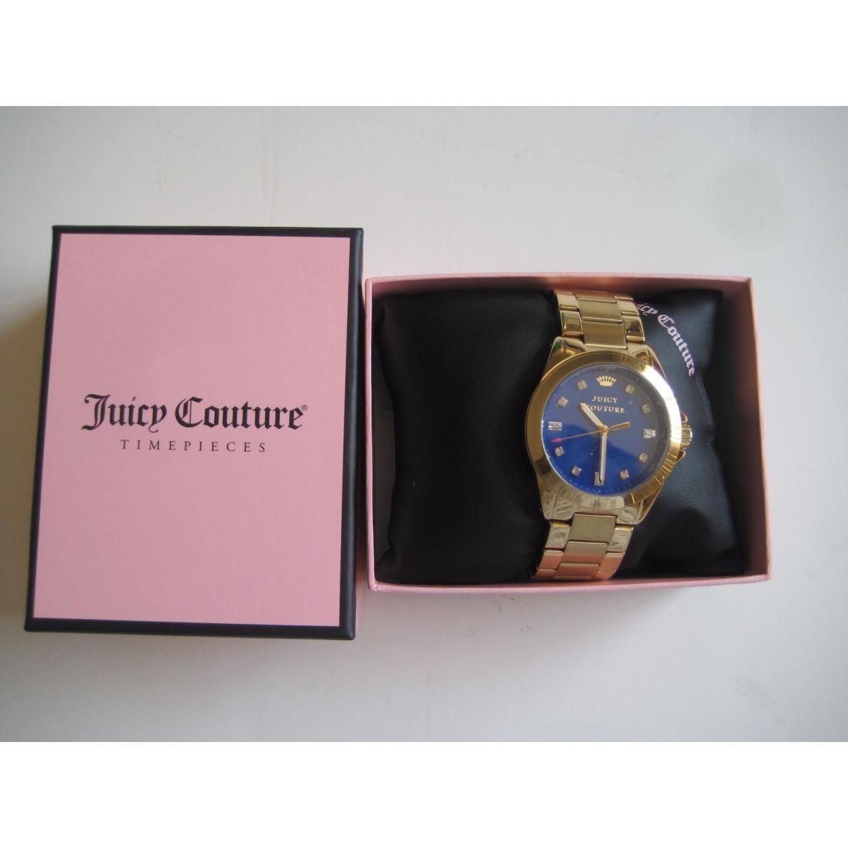 Juicy Couture 1901120 Women`s Royal Blue Dial Jeweltone Goldtone Band Watch