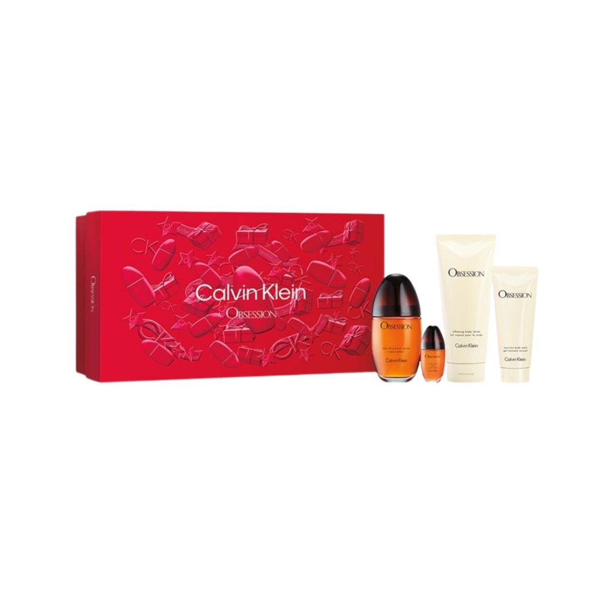 Calvin Klein Obsession 4 Piece Womens Set 3.3 Edp+ 6.7 Lotion+ 3.4 Gel+ Mini