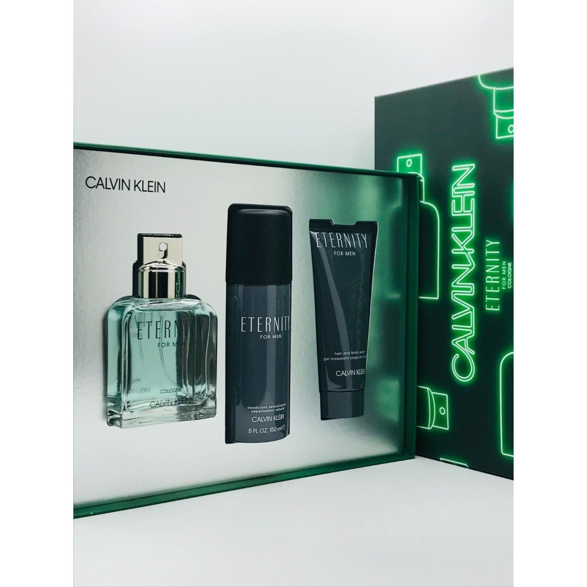 Calvin Klein Eternity Cologne Men 3pc Set Spray 3.4 oz Shower Gel Deo Spray