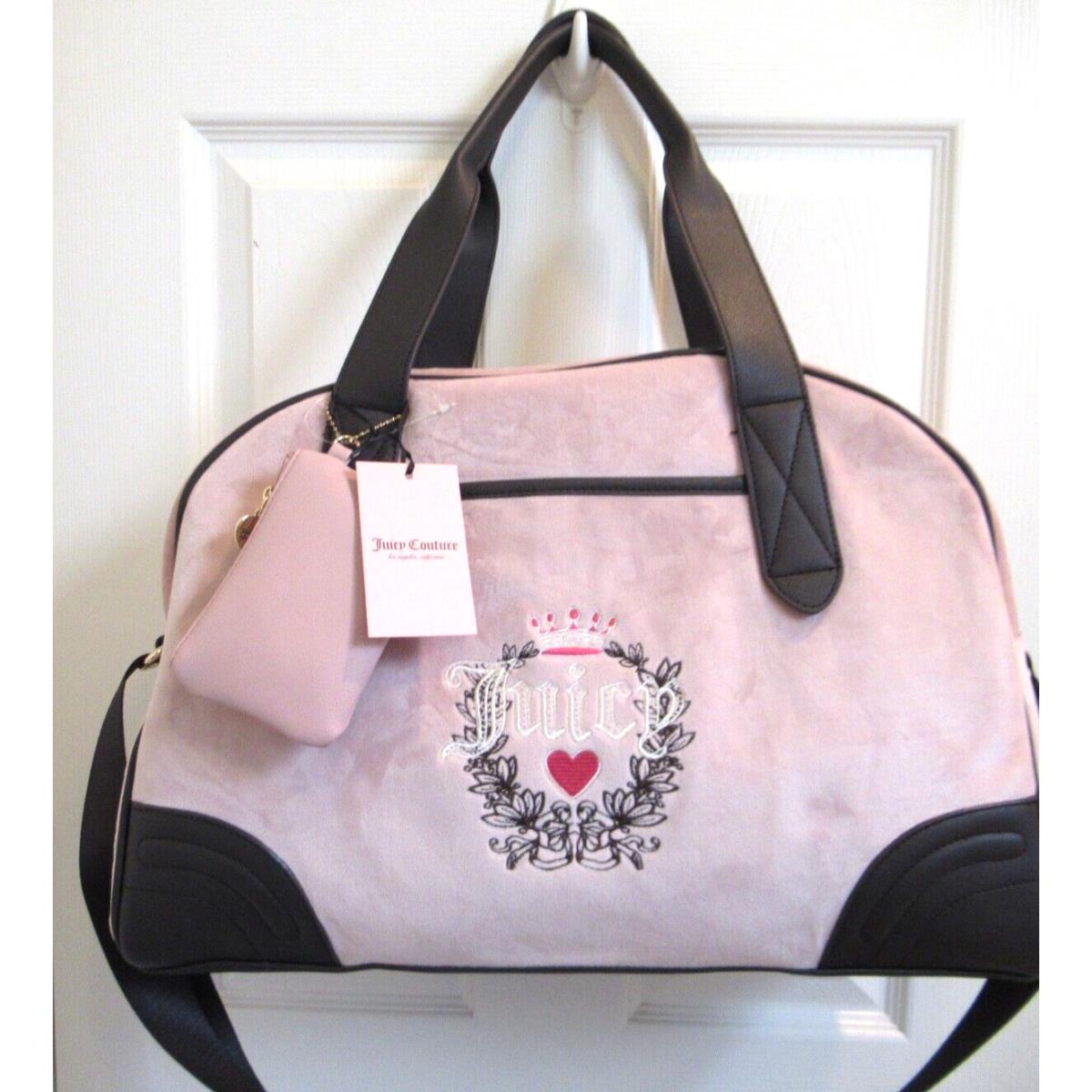 Juicy Couture Light Pink Brown Velour Heritage Dome Weekender Duffle Bag