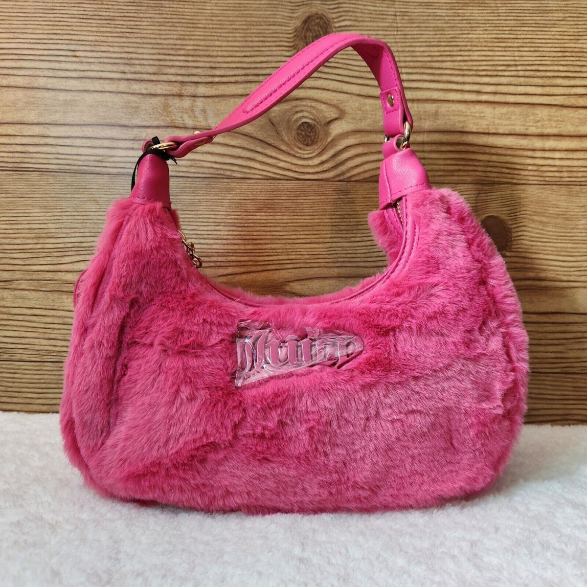 Juicy Couture Fur Semi Charmed Coho Crossbody Bag Purse Pink Flash