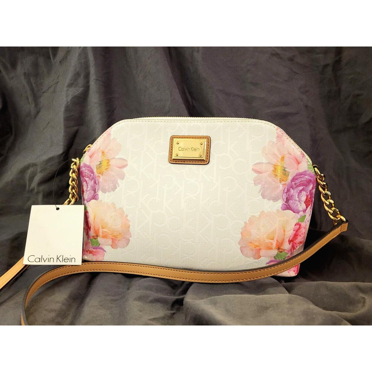 Calvin Klein Monogram CK Logo Dome Crossbody Bag White/floral