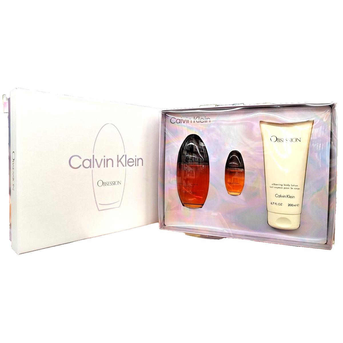 Obsession By Calvin Klein Women 3Pc-SET- 3.3oz Spray+0.5oz Mini+6.7oz Blotion