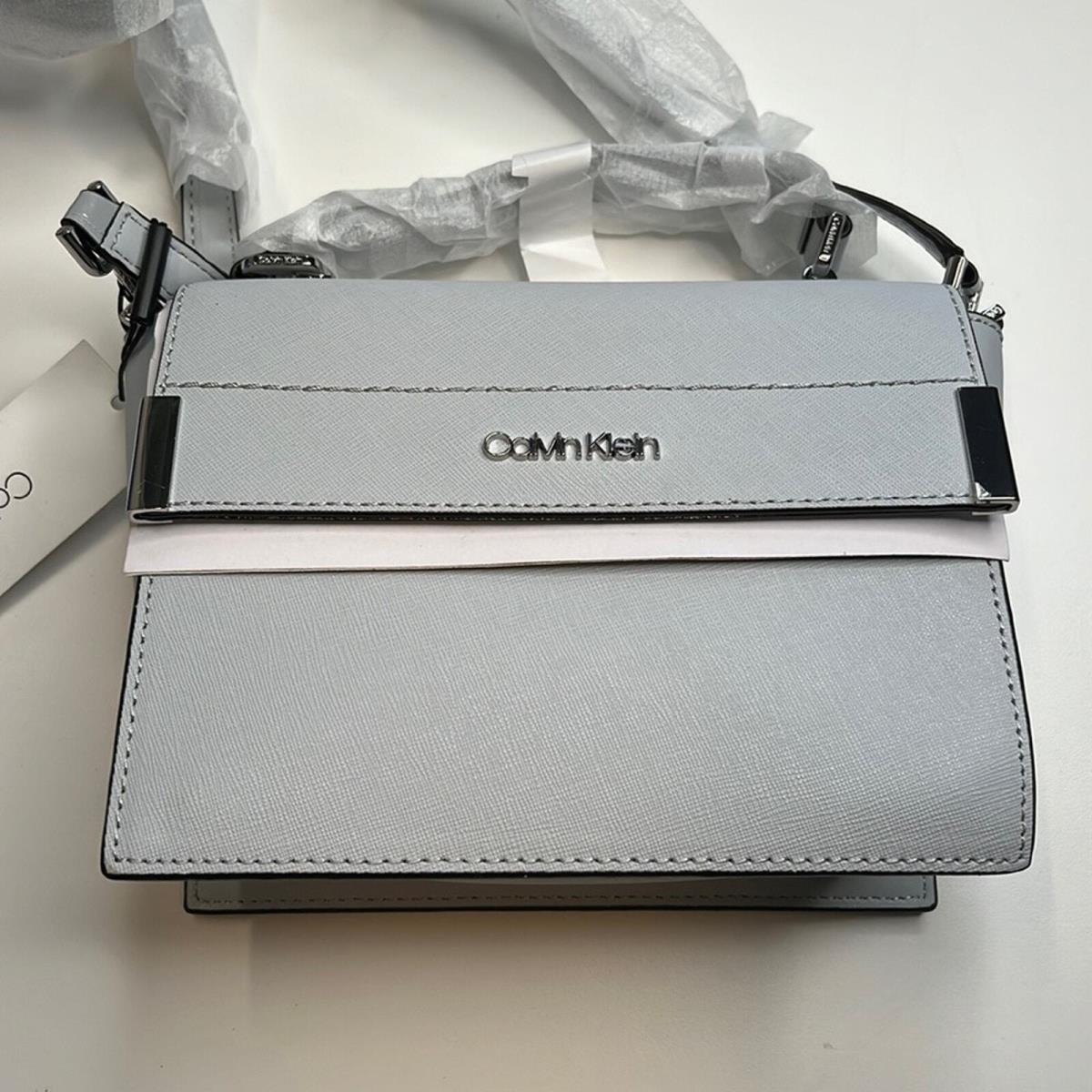 Calvin Klein Pale Blue Saffiano Leather Crossbody Bag Silver Hardware