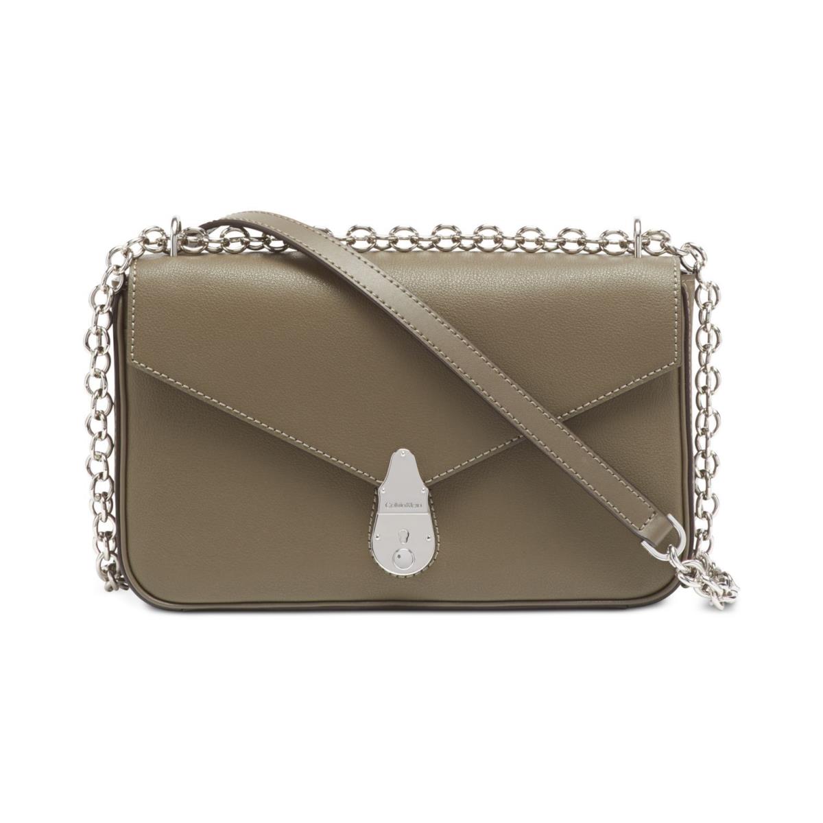 Calvin Klein Lock Leather Shoulder Bag Beige