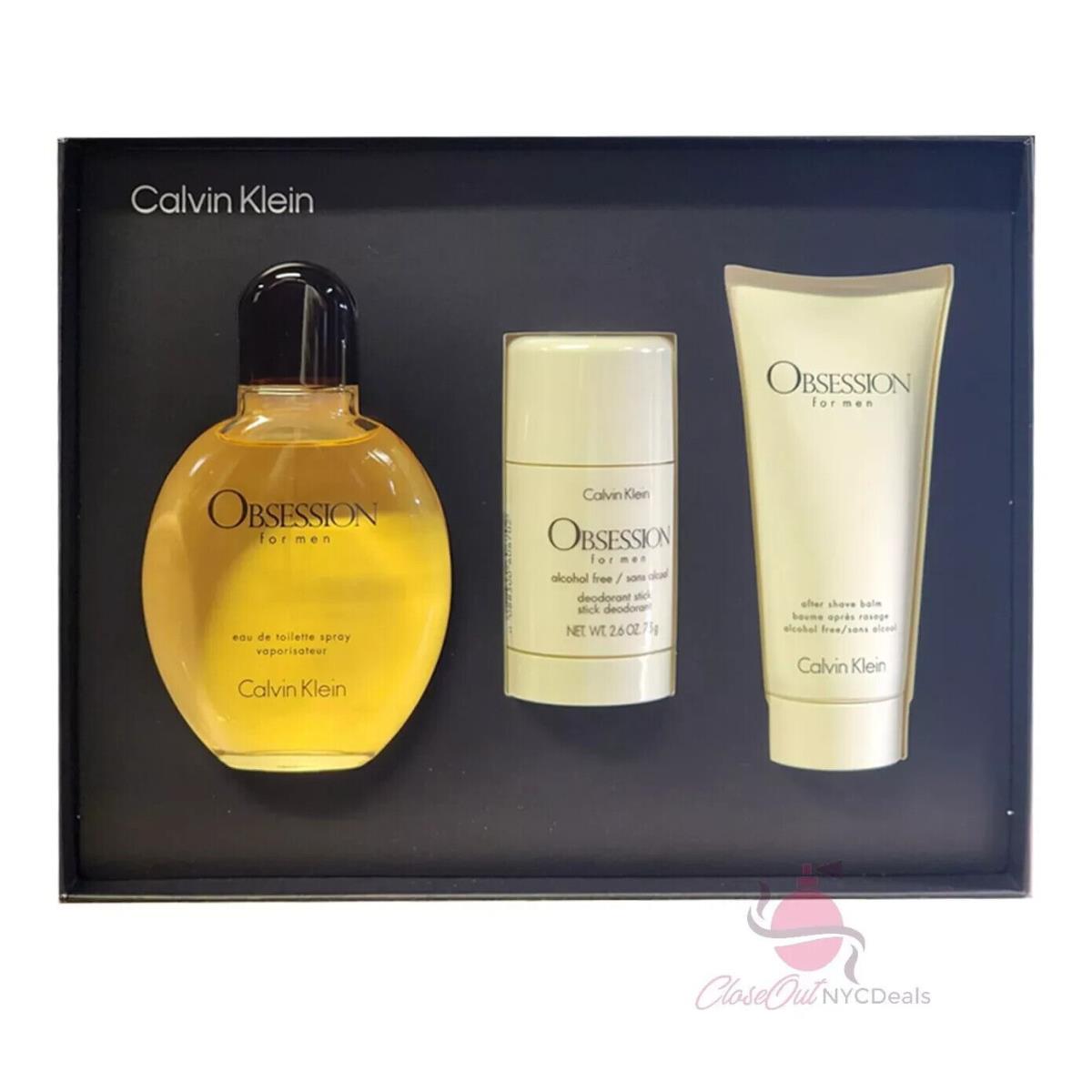 Calvin Klein Obsession For Men 3 Pc Set-4.2 oz Edt Sp+3.3 oz A/Shave+2.6 oz Deo