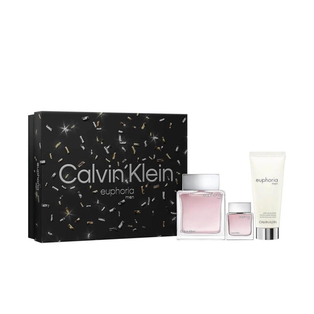 Calvin Klein Euphoria Men`s 3pc 3.3oz Edt + 3.3oz After Shave + .5oz Edt Splash