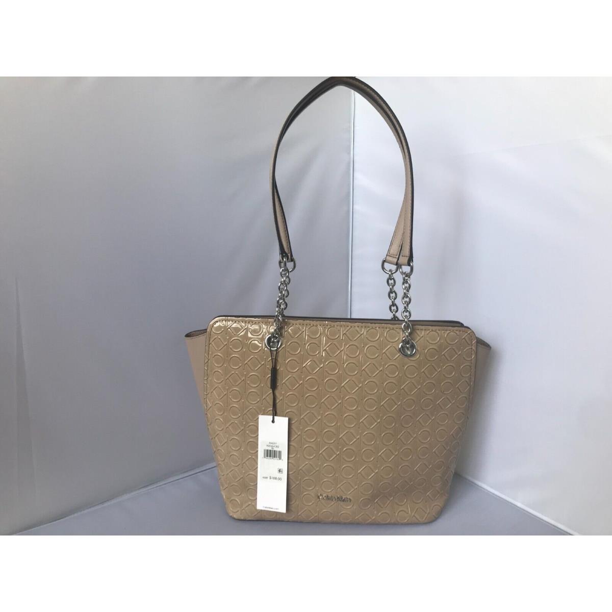 Calvin Klein Hailey Signature Logo Medium Tote Shoulder Bag -beige