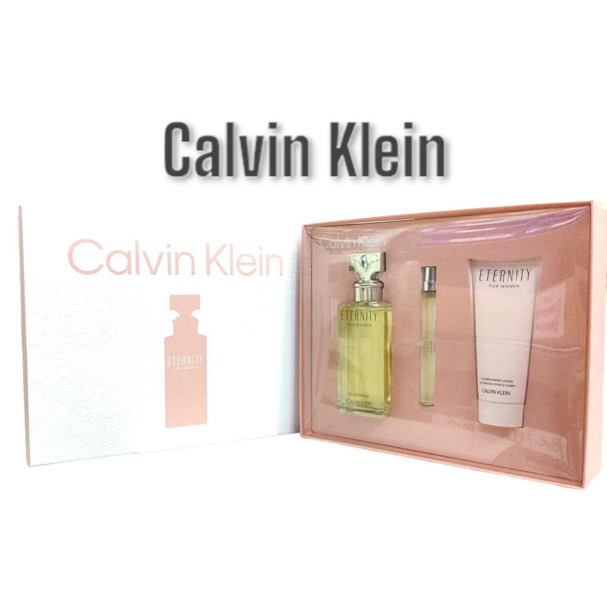 Eternity by Calvin Klein For Women Set 3.3oz Edp + 0.33oz Edp + 6.7oz Lotion