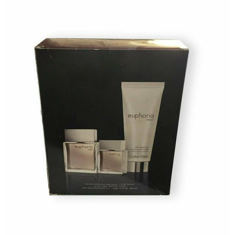 Calvin Klein Euphoria Men 1.0 Edt Spray+ 0.5 Edt+ 3.4 Aftershave Set Imperfect