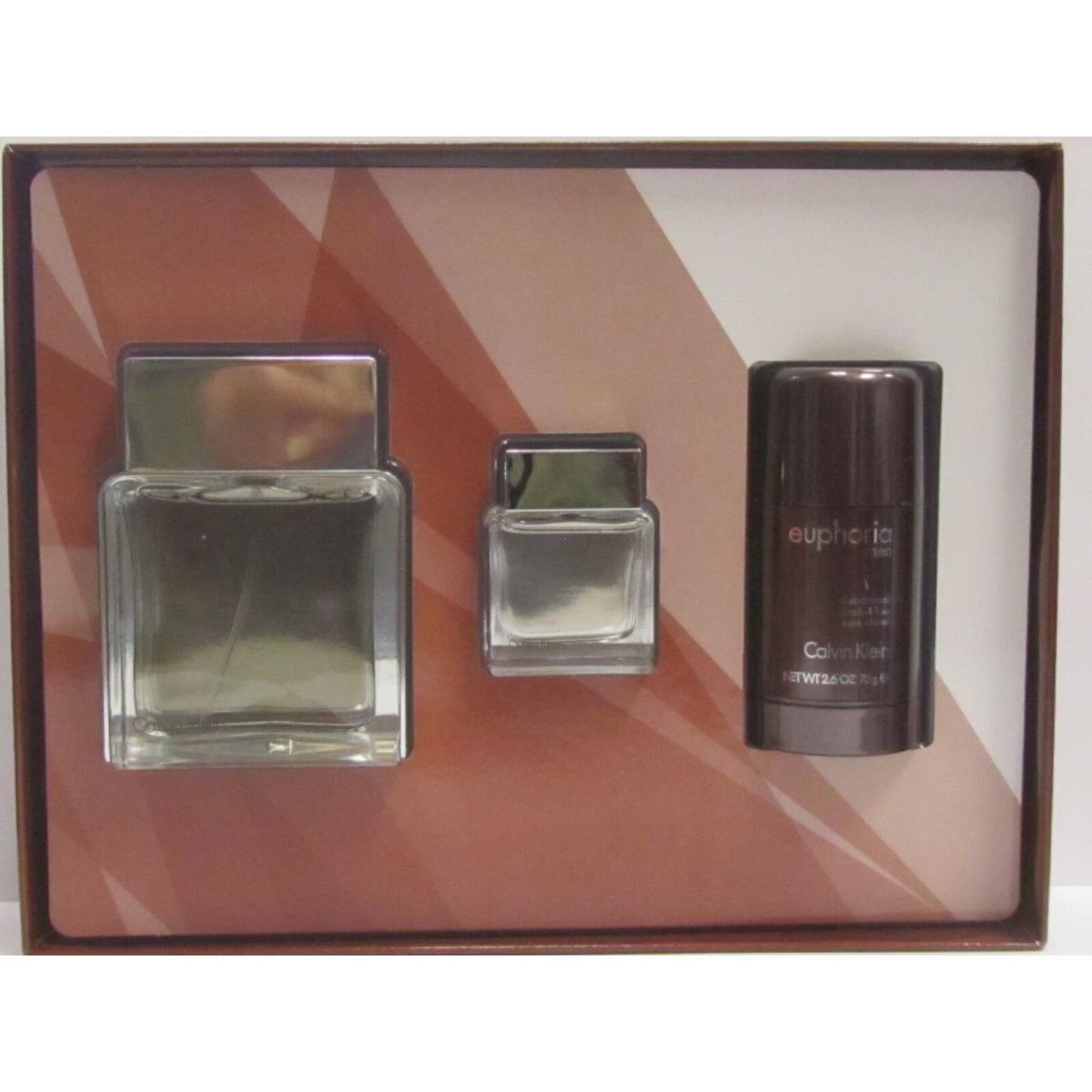 Euphoria Men by Calvin Klein 3 Pcs Set 3.4 oz Edt + 0.5 Edt + 2.6 Deodorant