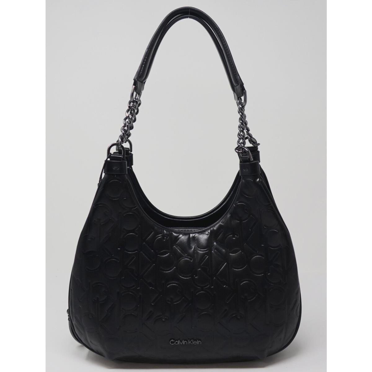 Calvin Klein Women`s Black Logo Embossed Handbag Purse Shoulder Bag