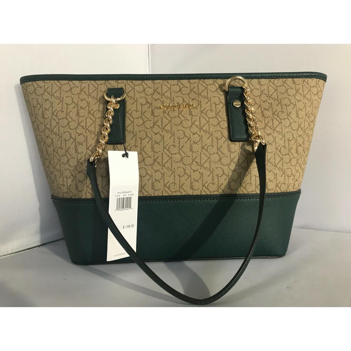 Calvin Klein Green Brown Khaki Shoulder Tote Bag 158