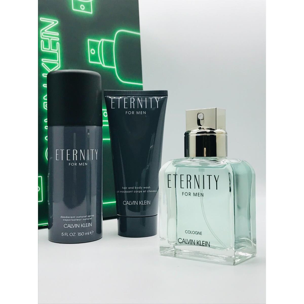 Calvin Klein Eternity Cologne Men 3pc Set Spray 3.4 oz Shower Gel Deo Spray