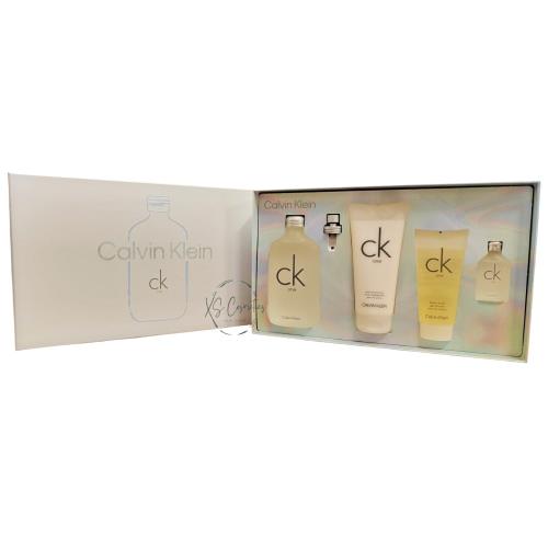 Calvin Klein CK One 4 Pcs Set 6.7 Edt+ 6.7 Skin moisturizer+3.3 Body Wash + Edt .5 Mini