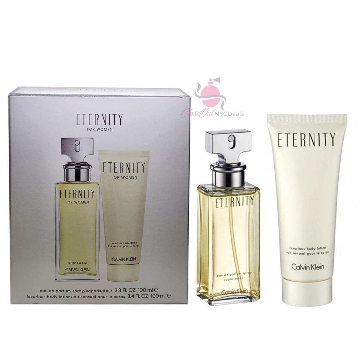 Calvin Klein Eternity Perfume For Women 2PC Set-3.3 oz Edp Sp+3.4 oz Body Lotion