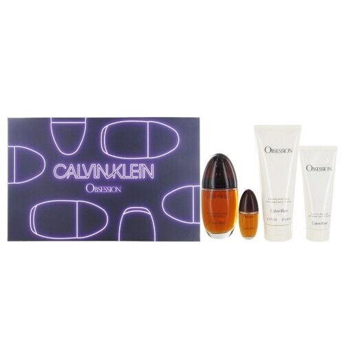 Calvin Klein Obsession For Women 4pc Gift Set 3.4 oz + Shower Gel + Body Lotion + Mini