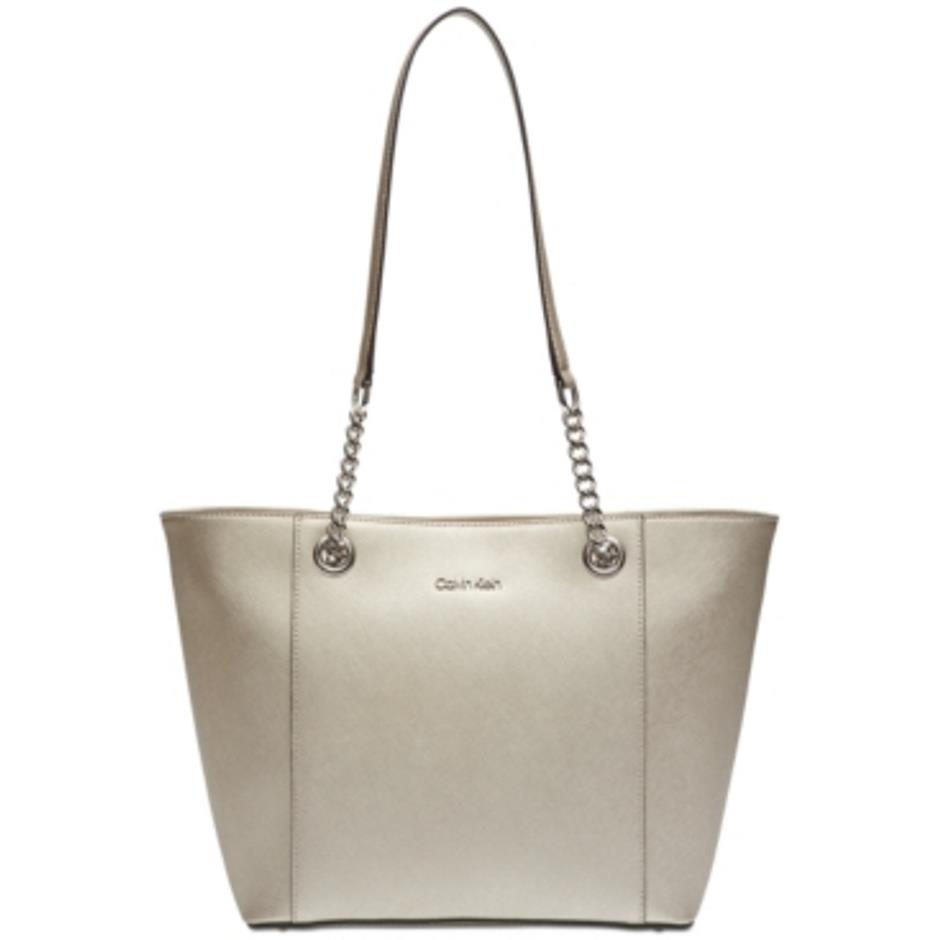 Calvin Klein Hayden Saffiano Leather Large Tote Metallic Buckwheat Silver