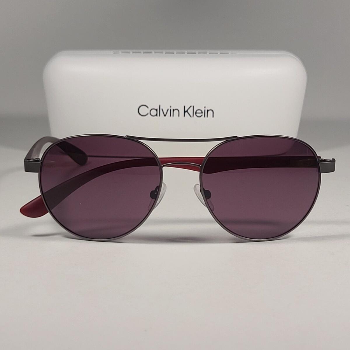 Calvin Klein CK19313S 008 Aviator Pilot Sunglasses Gunmetal Red Gray Pink Lens