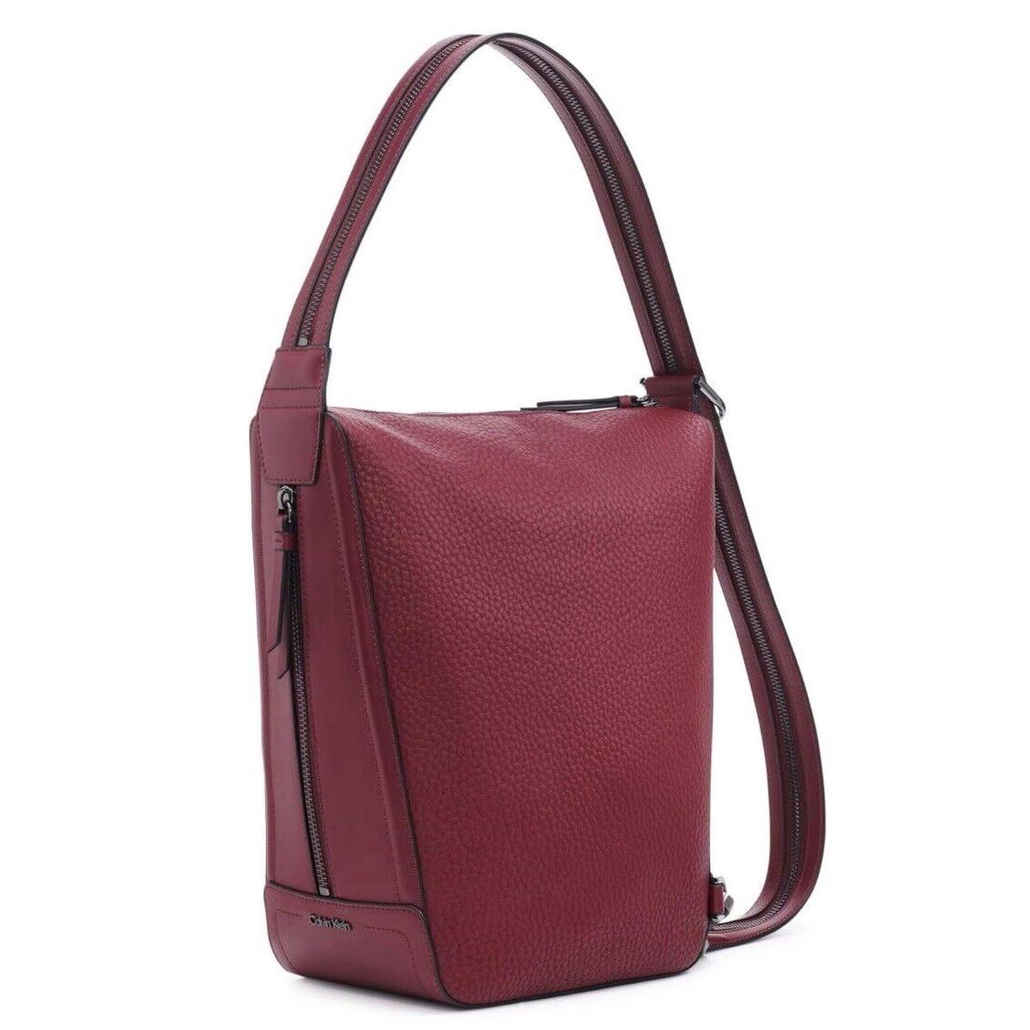 Calvin Klein Convertible Sling Backpack Hobo Shoulder Bag Moss Red