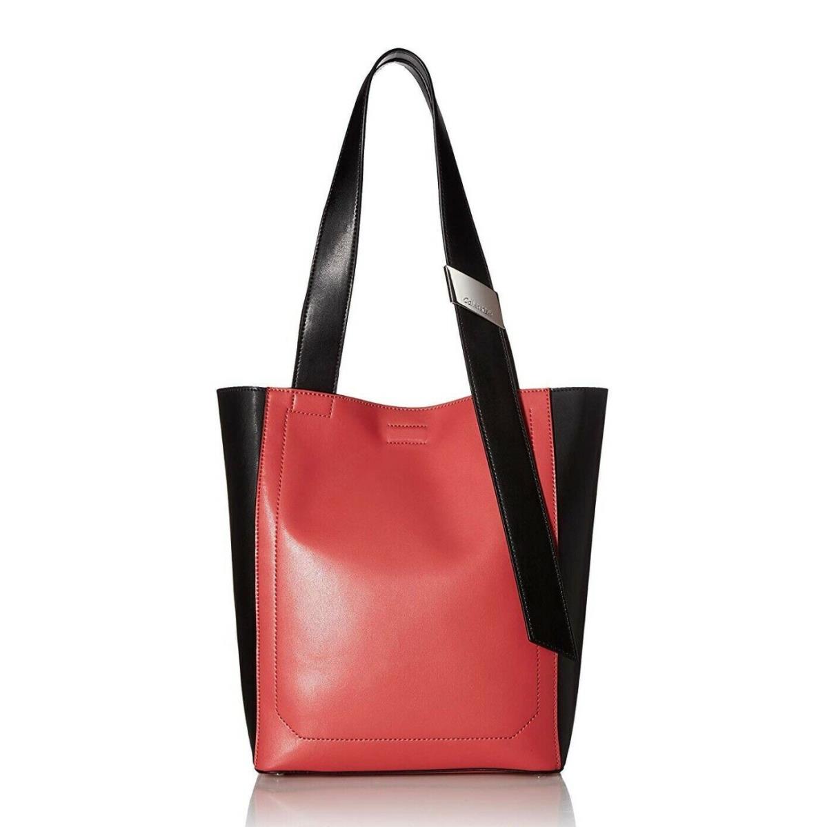 Calvin Klein Black Pink Two Tone Leather Karsyn Tote Bag