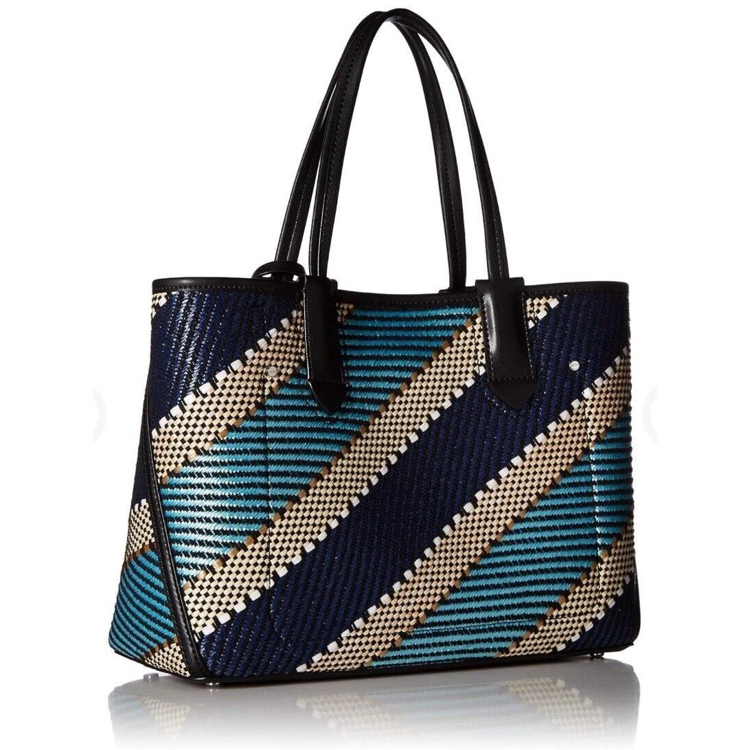 Calvin Klein Jacky Raffia Straw Slouchy Tote Blue Gold Multi Bag