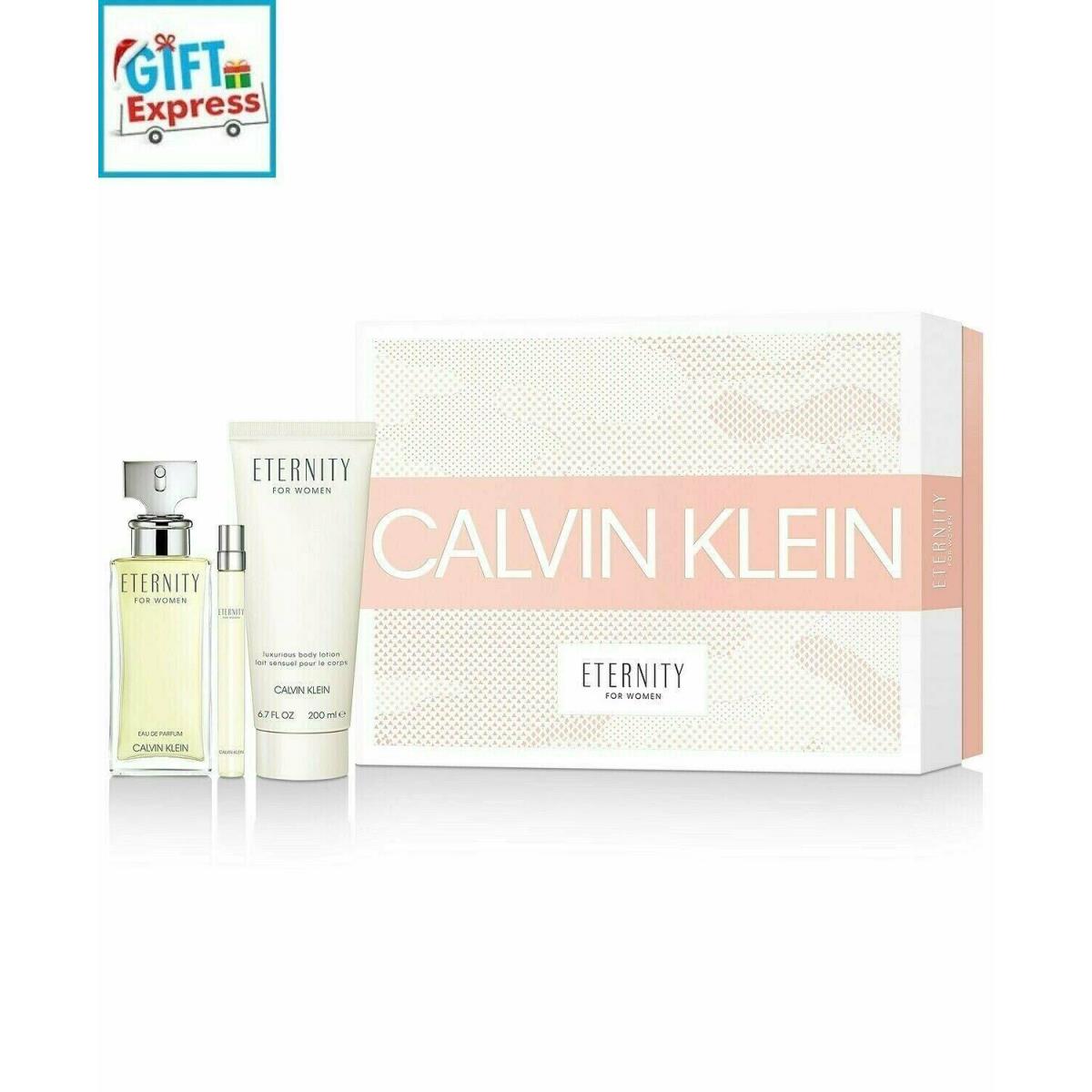 Calvin Klein Eternity For Women 3 Pc Gift Set Edp 3.4+Edp Spray 0.33 Oz+body Lotion 6.7 By CK