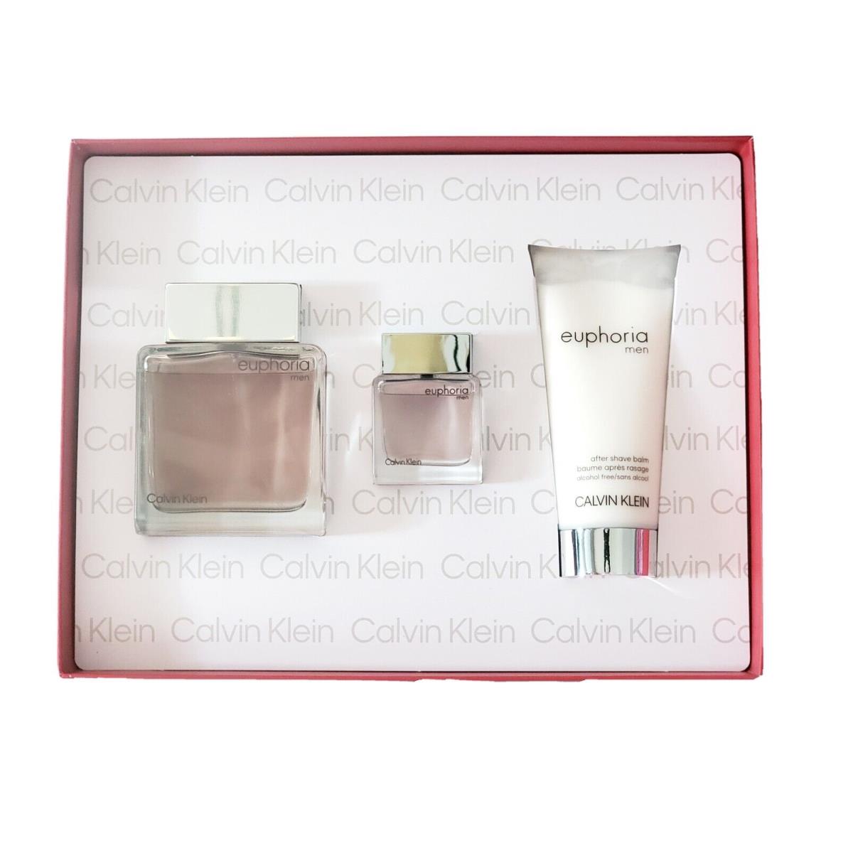 Euphoria Men by Calvin Klein 3 Pcs Set 3.4 oz Edt + 0.5 Edt + 3.3 Balm