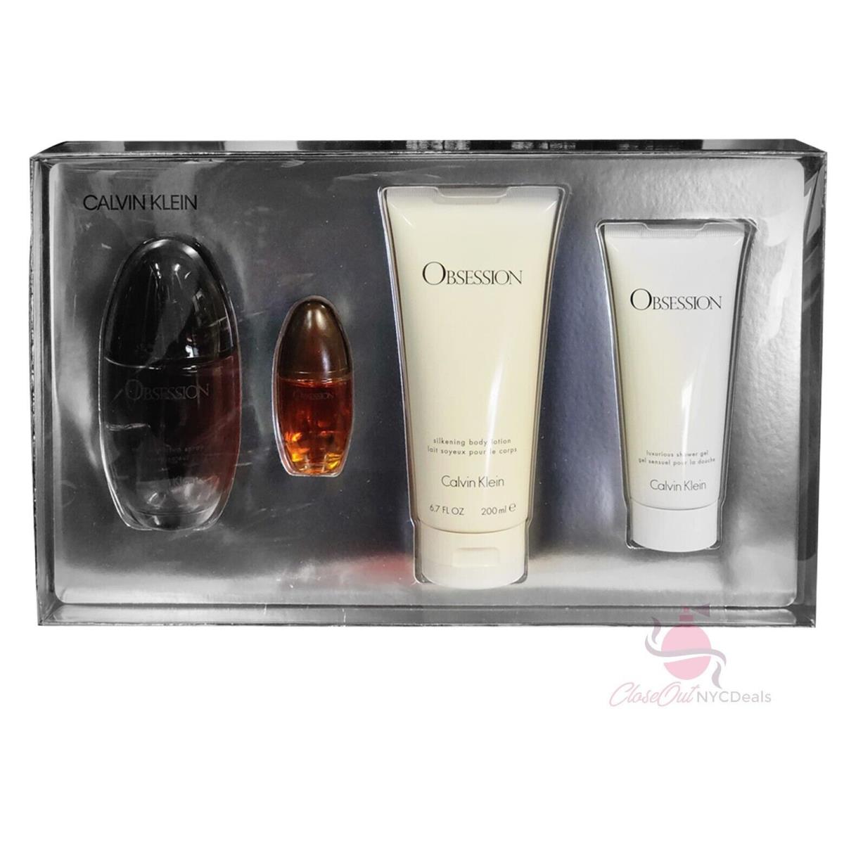 Obsession by Calvin Klein 4 Pc Set For Women-3.4 oz EDP+6.7 oz B/l+more