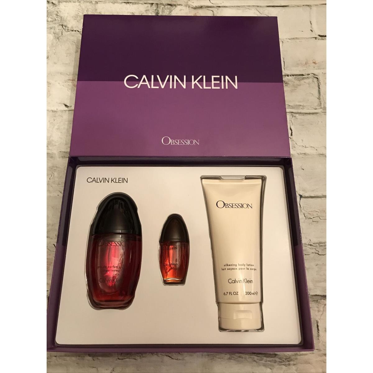 Obsession by Calvin Klein Women 3PC Set 3.4oz Spray 0.5oz Mini+6.7oz Bodylotion