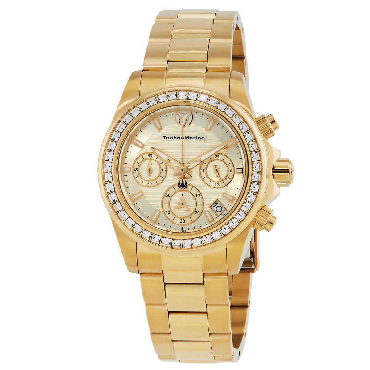 Technomarine Manta Chronograph Quartz Crystal Gold Dial Ladies Watch TM-222012