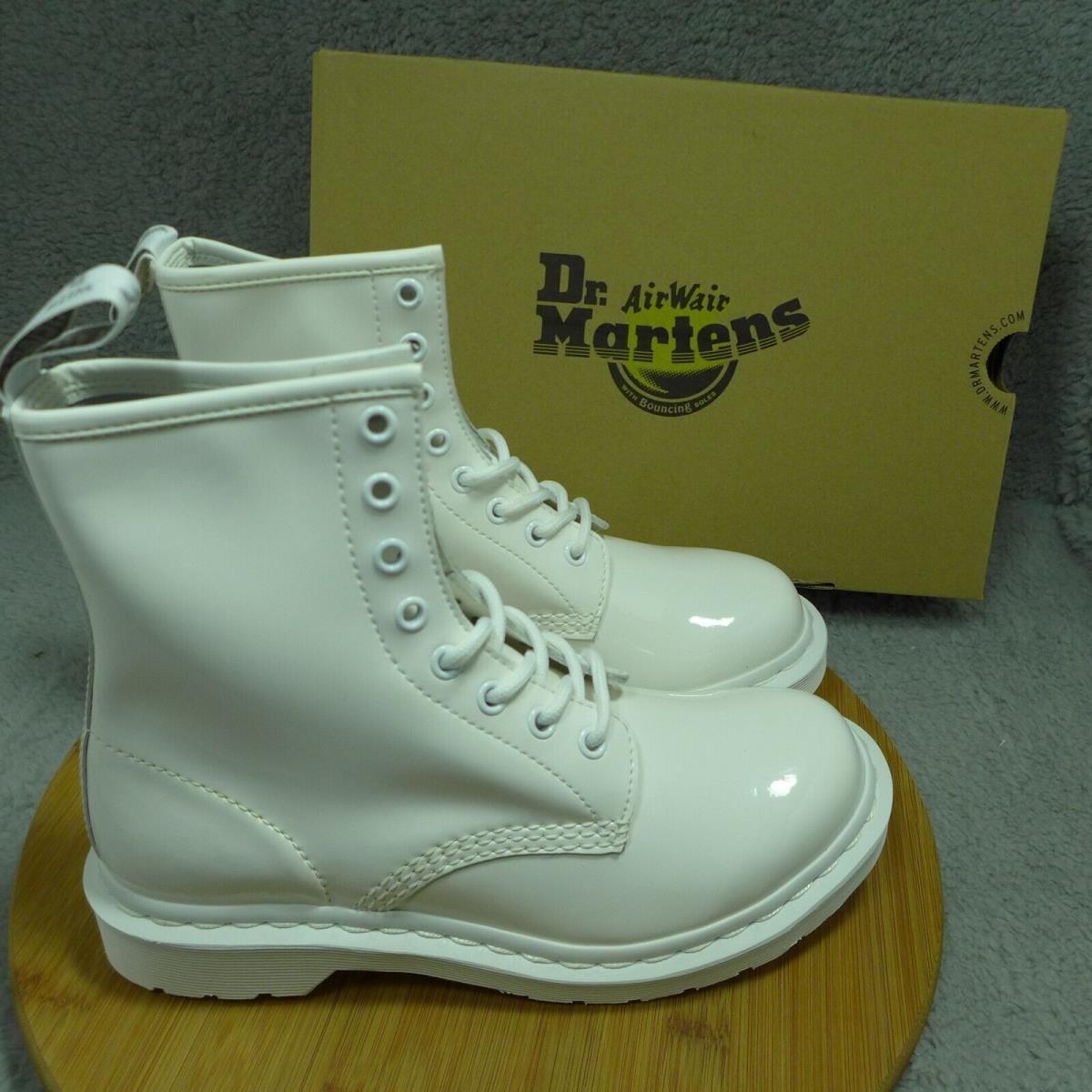 Dr. Martens 1460 Mono White Patent Leather Boots Woman`s Size 7 26728100