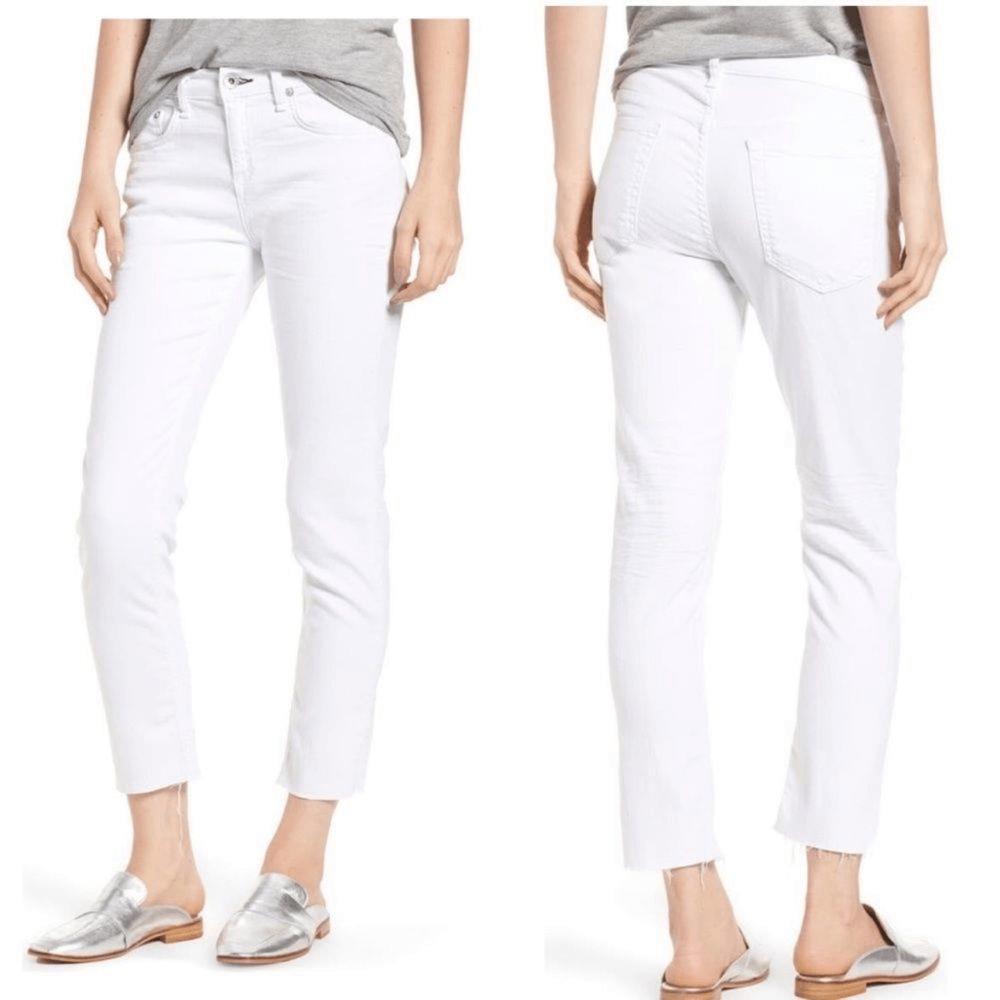 Rag Bone The Dre Ankle Slim Boyfriend Jeans Mid Rise White Size 12