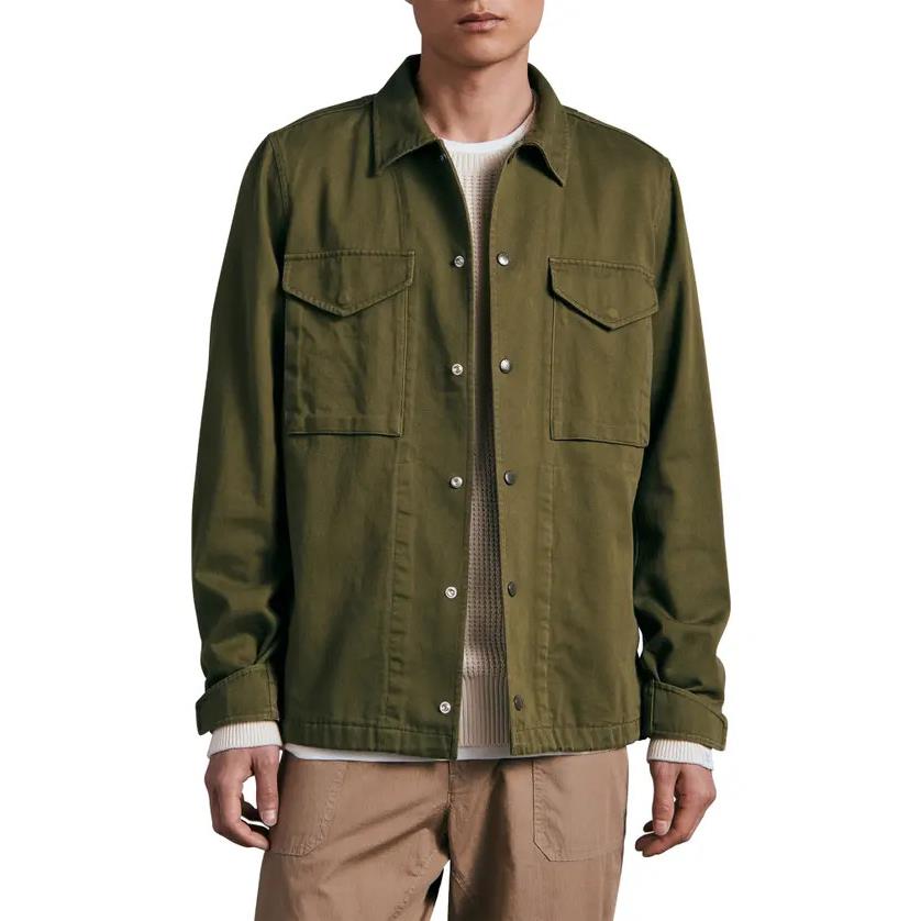 Rag Bone Icons Flight Shirt Jacket L Army Green Cotton Collared Snap