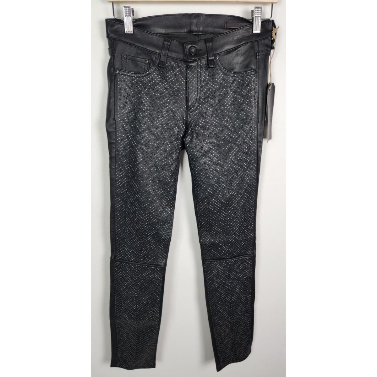 Rag Bone Women`s Sz. 26 Black Lamb Leather Beaded Pants