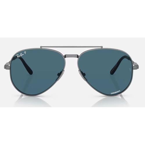 Ray-ban RB8225 Aviator 2 Titanium Polished Gunmetal / Blue Polarized Size 62