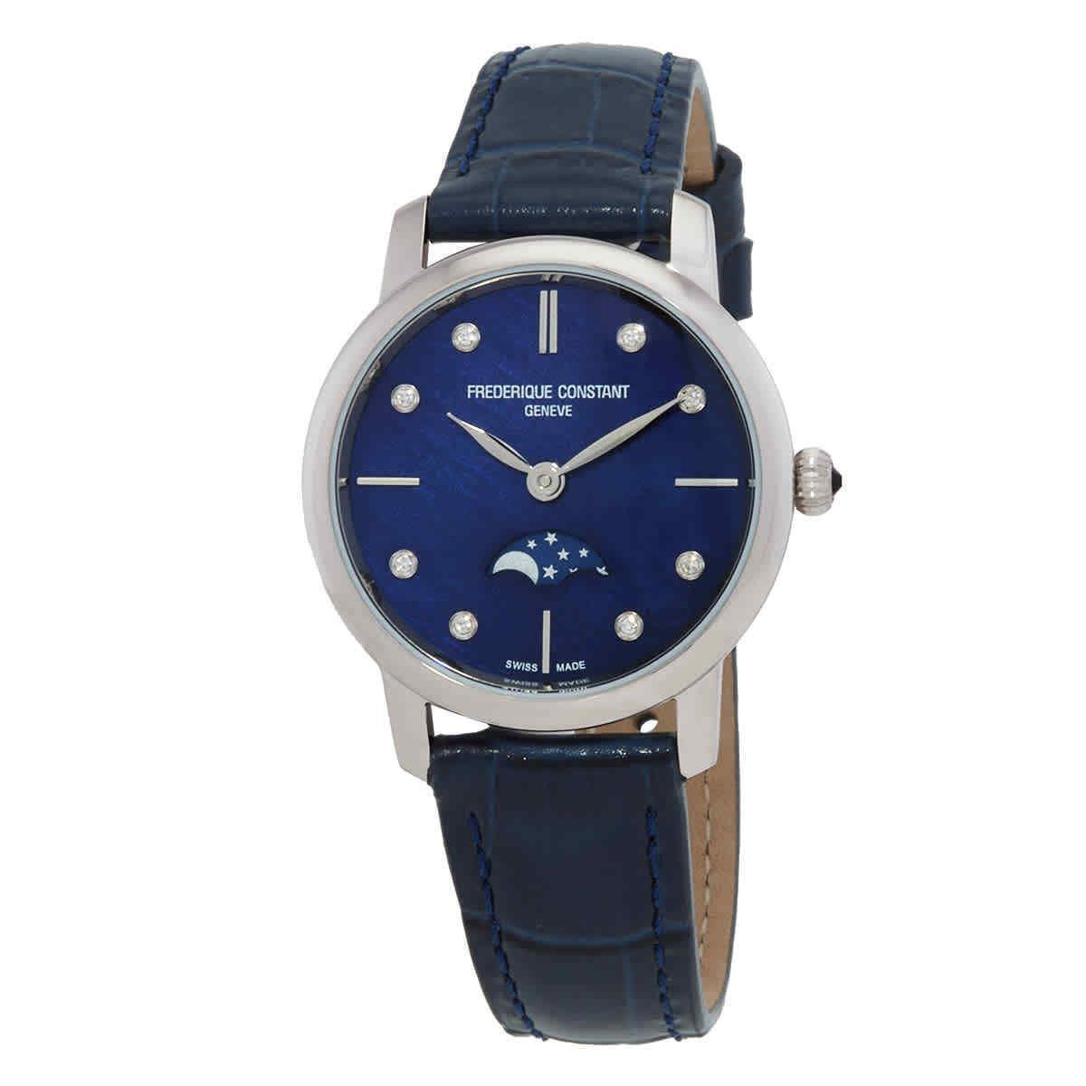 Frederique Constant Slimline Moonphase Quartz Diamond Blue Dial Ladies Watch