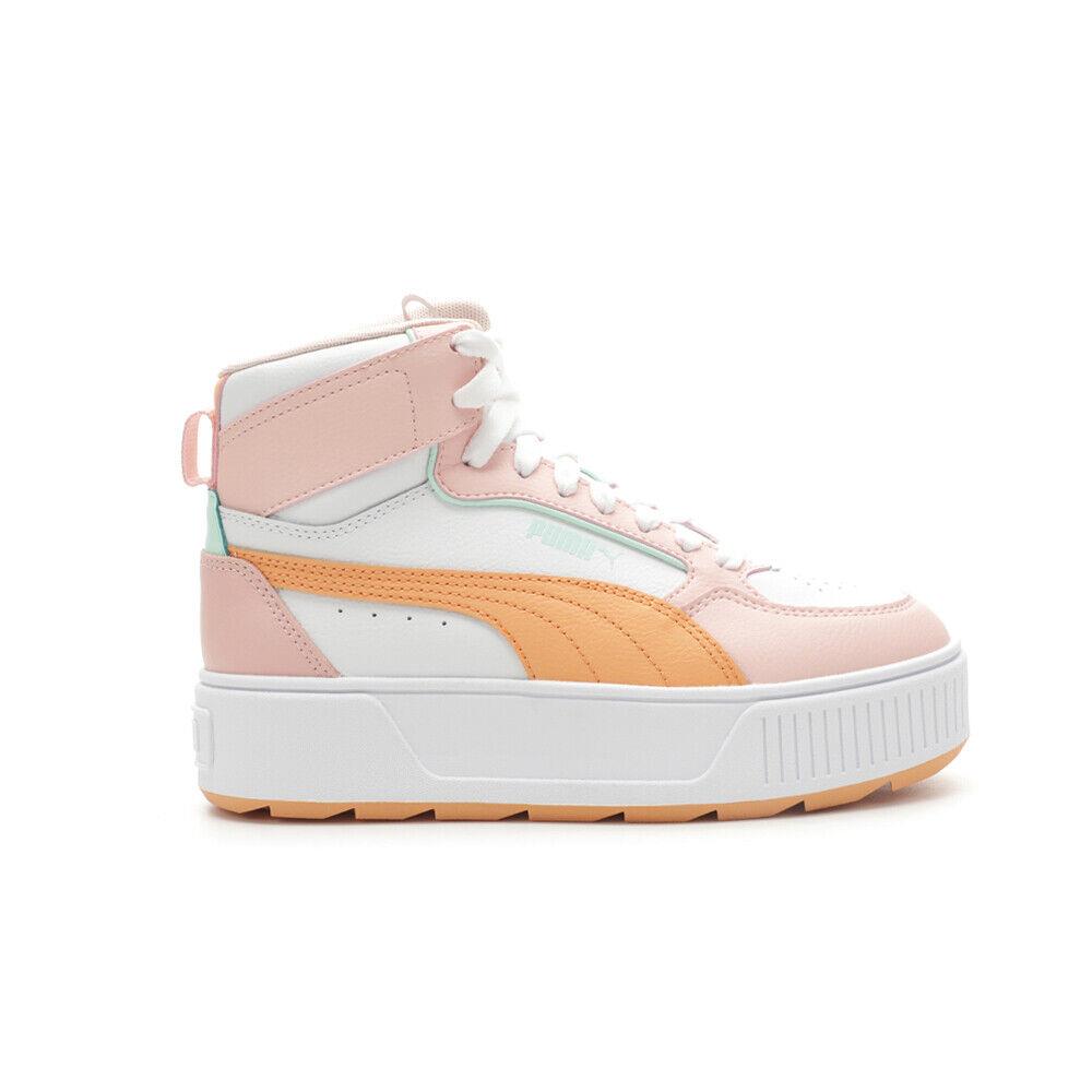 Puma Karmen Rebelle Mid Lace Up Youth Girls Orange Pink White Sneakers Casual - Orange, Pink, White