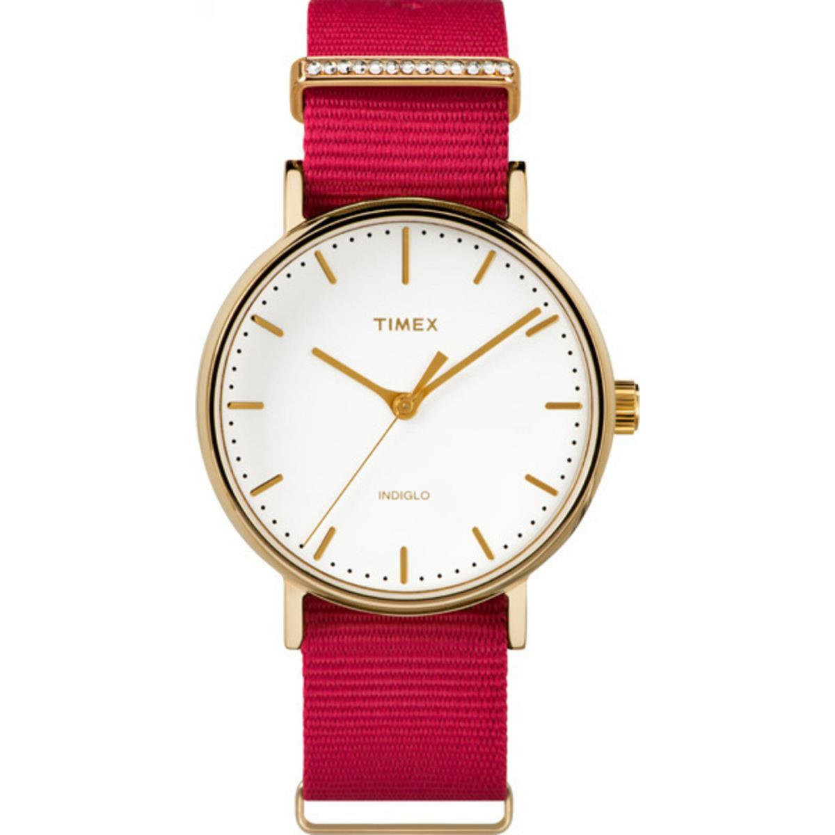 Timex TW2R48600 Fairfield Women`s Gold-tone Analog Watch Red Nylon Strap