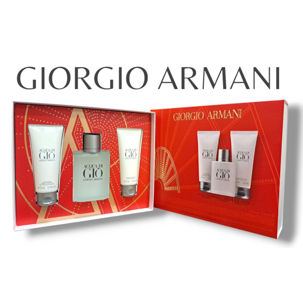 Acqua DI Gio by Giorgio Armani 3 PC Set -3.4EDT Spray+2.5 A/SBalm+2.5 Showe Gel