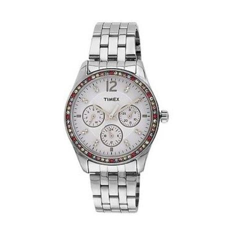 Timex Silver Tone S/steel Multi Function Colored Crystal Bracelet WATCH-T2P386