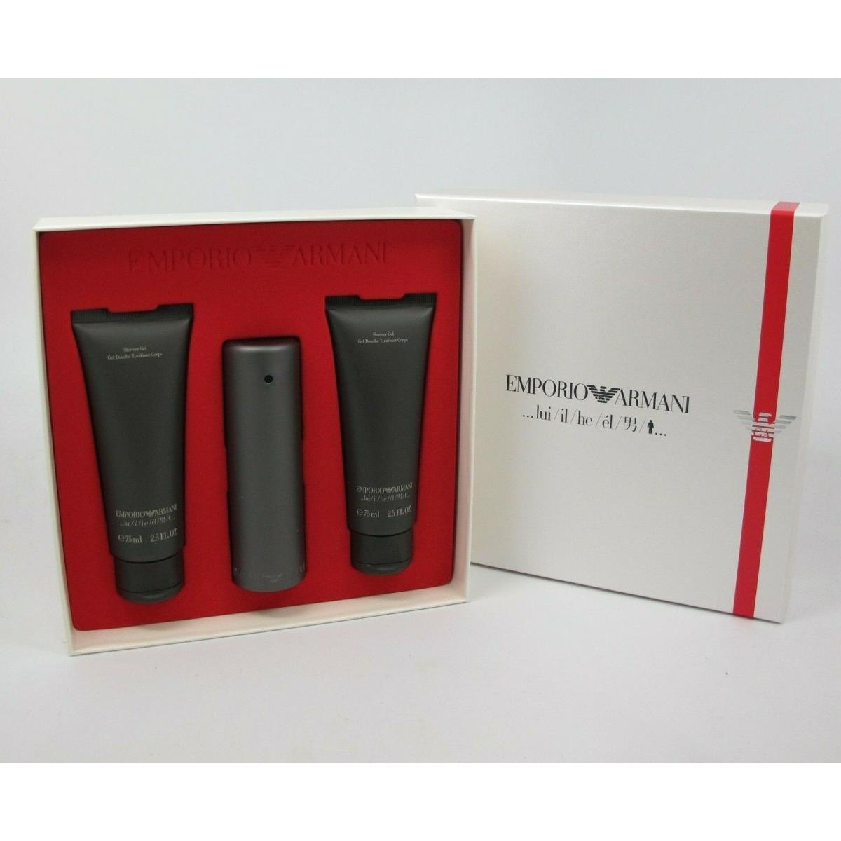 Emporio HE by Giorgio Armani 3 Pcs Set: 1.7 oz Edt Spray 2 x 2.5 oz S/g